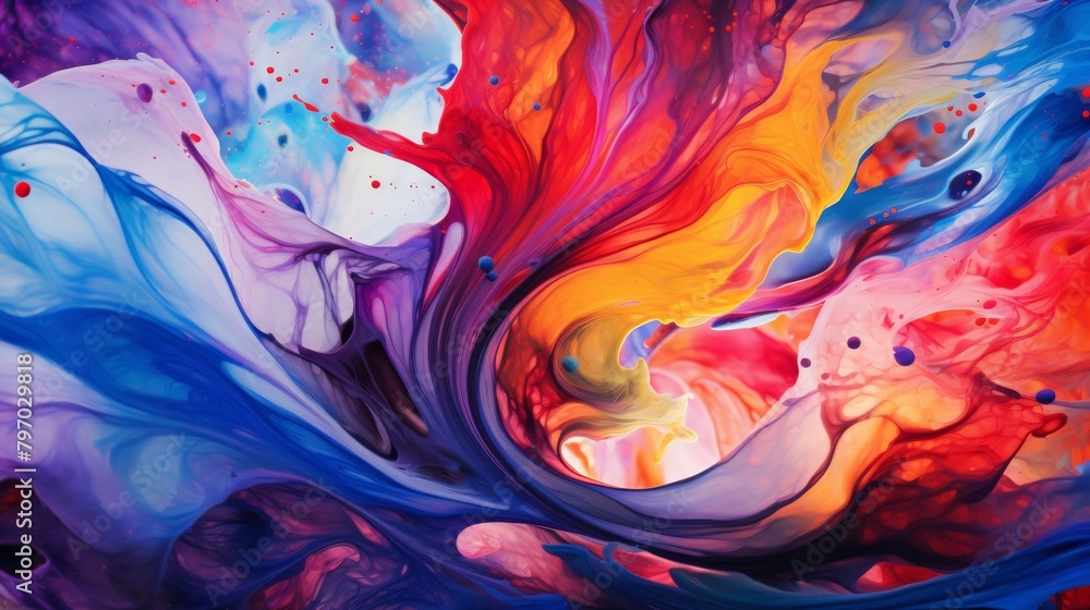 Energizing swirl of vibrant paint in a dynamic abstract liquid art composition