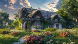 Quaint Tranquility: Picturesque Countryside Cottage with Thatched Roof