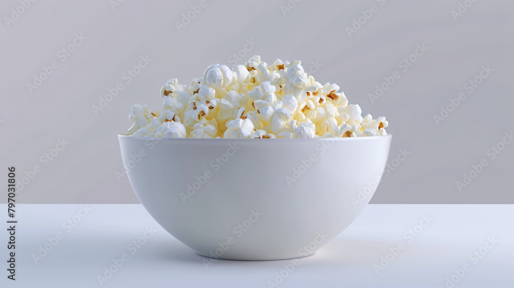 Popcorn Perfection: Pristine White Bowl Against Soft Pastel Backdrop Popcorn Perfection: Pristine White Bowl Against Soft Pastel Backdrop
