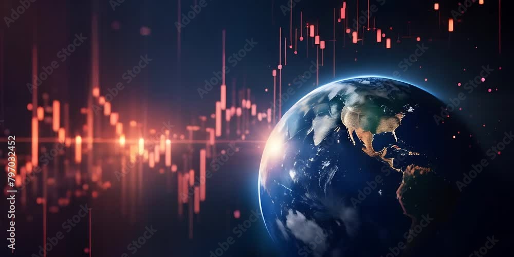 Earth globe against a background of financial charts, symbolizing international trade, depicting global economy. Earth globe against a background of financial charts, symbolizing international trade, depicting global economy.