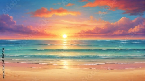 Beautiful natural view of tropical beach and sea at sunset © dimas