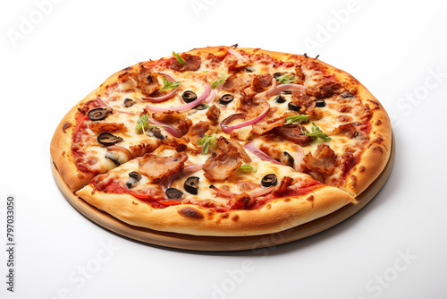 Pizza on white background. Pizza related topics. Food related topics. Fast food. Image for graphic designer. Italian restaurant. Pizza delivery. Pizza restaurant chain.