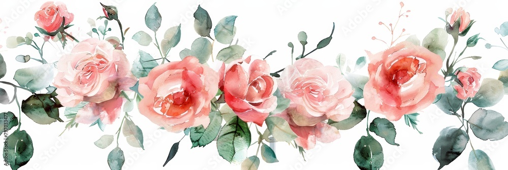 Pink Roses on White Background Generative AI