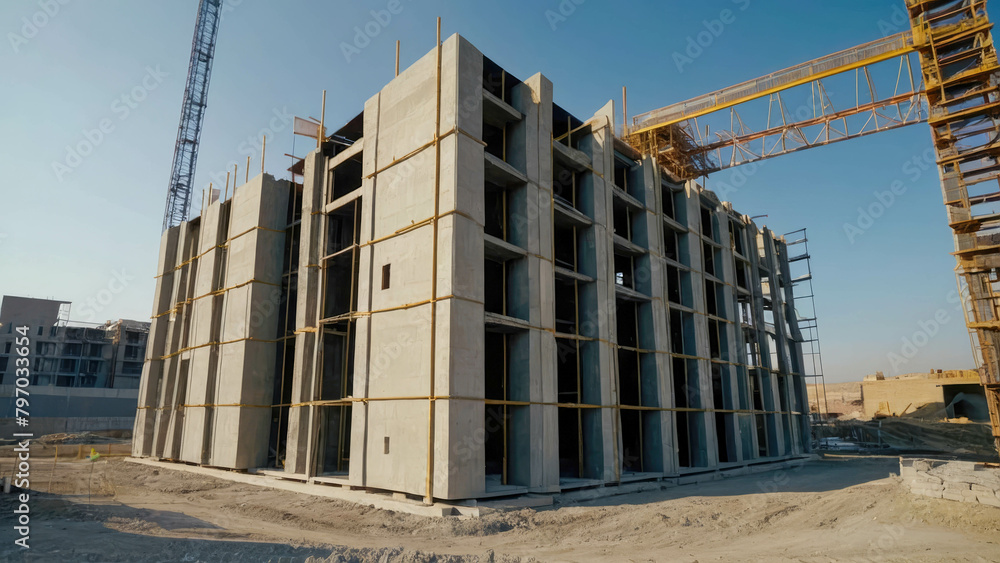 Construction of a new building with scaffolding at the construction site Construction of a new building with scaffolding at the construction site