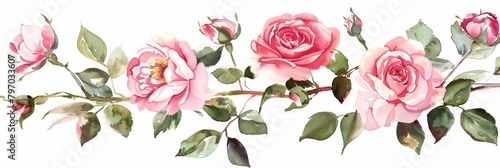 Pink Roses on White Background Generative AI