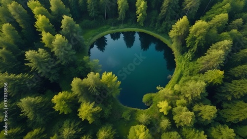 Aerial top view green forest and green trees.