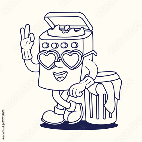 Washing Machine Cartoon Character Illustration Outlineion Version