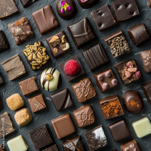 Assorted Gourmet Chocolates on a Dark Background