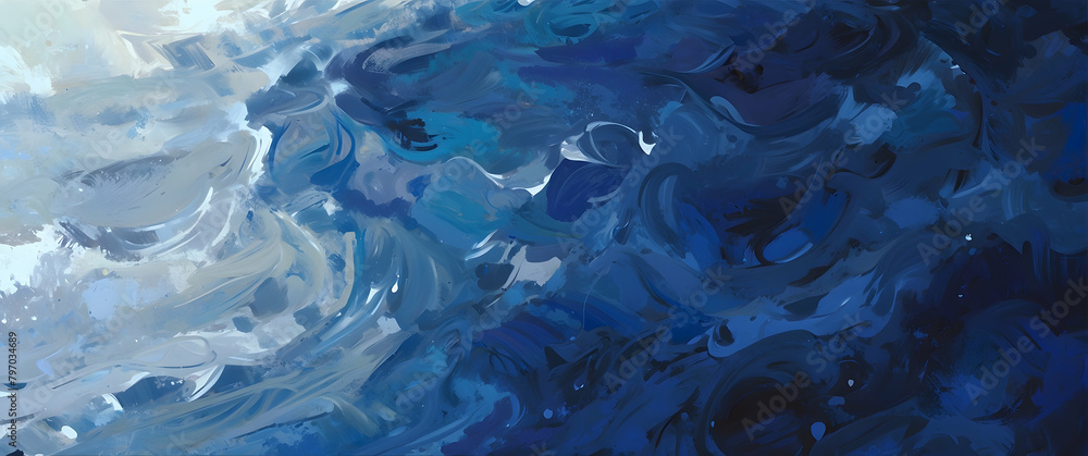 Abstract modern art with blue and white dynamic brushstrokes creating a sense of movement and depth on canvas Abstract modern art with blue and white dynamic brushstrokes creating a sense of movement and depth on canvas