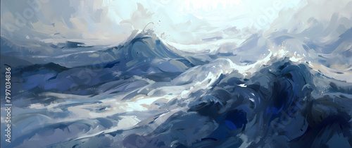 A digital painting depicting the powerful and majestic ocean w