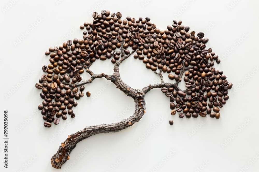 Creative coffee bean tree on a white background Creative coffee bean tree on a white background