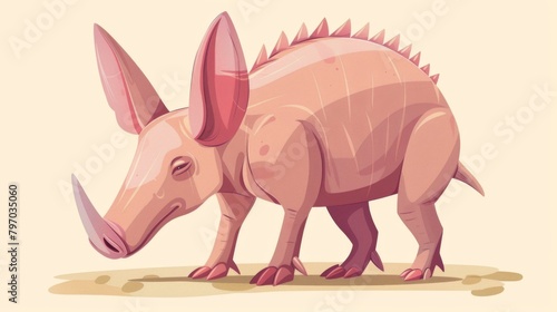 This image shows a cheerful  smiling aardvark cartoon character with distinctive spikes  presented in warm tones