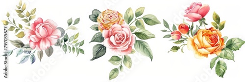 Watercolor Floral Bouquet for Greeting Cards and Weddings Generative AI © Stefan
