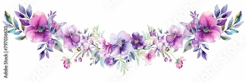 Watercolor Floral Wreath Design on White Background Generative AI