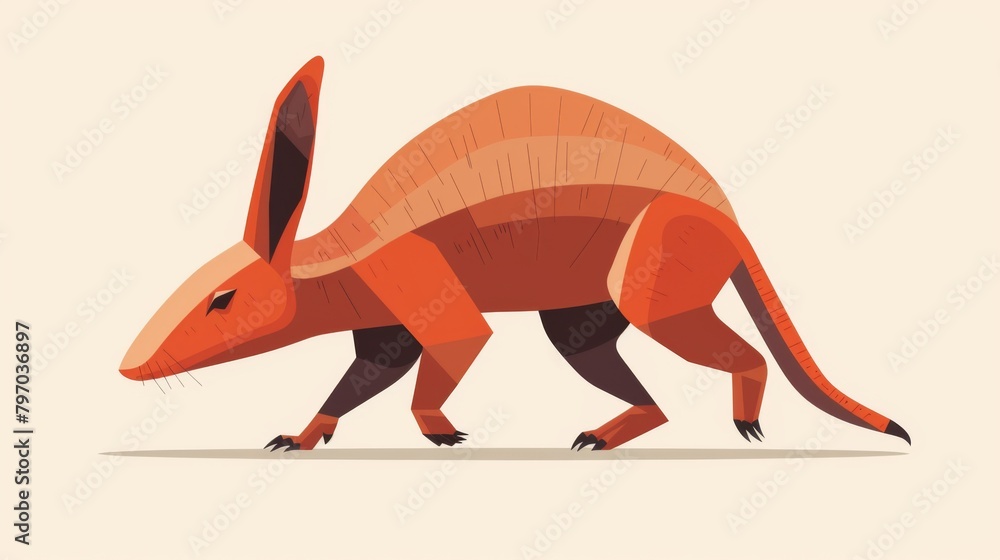 A bold, modern illustration utilizing geometric shapes to portray the movement and form of a bilby in a stylized and abstract manner A bold, modern illustration utilizing geometric shapes to portray the movement and form of a bilby in a stylized and abstract manner
