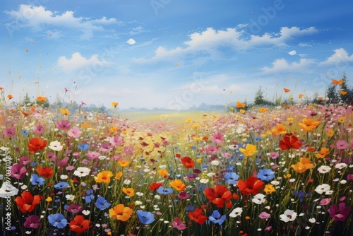 Painting flower field landscape.