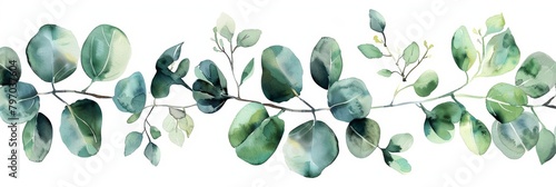 Eucalyptus Branches and Leaves Watercolor Floral Illustration Generative AI #797037604