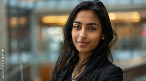 Head Shot Portrait Of Young Indian Businesswoman In Corporate Office, Suitable For Manager Or Executive Profiles Created Using Generative Ai