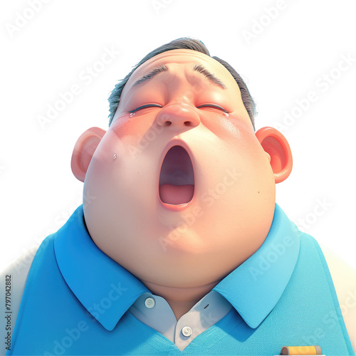 A mature Asian cartoon character developed a scratchy throat and started coughing photo