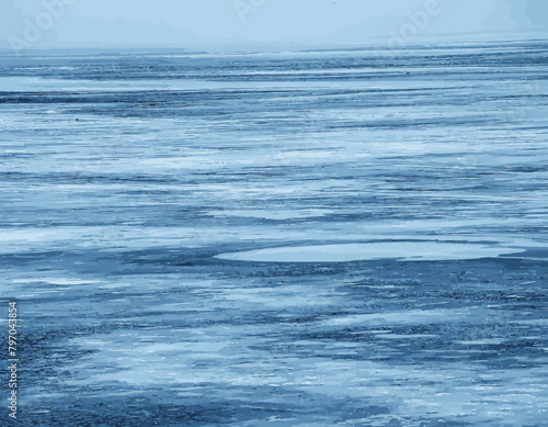 Vector illustration of an icy river surface. Texture of ice and water fragments. Winter background.
