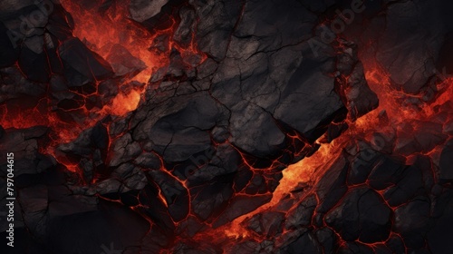 Dramatic abstract composition of cracked earth with glowing molten lava photo