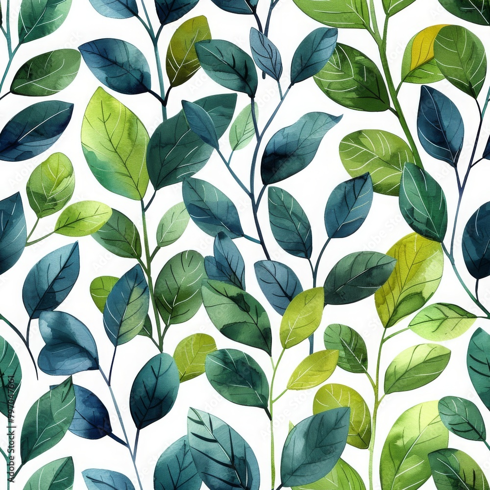 A seamless pattern featuring various shades of watercolor painted leaves, perfect for wallpapers and textiles. A seamless pattern featuring various shades of watercolor painted leaves, perfect for wallpapers and textiles.