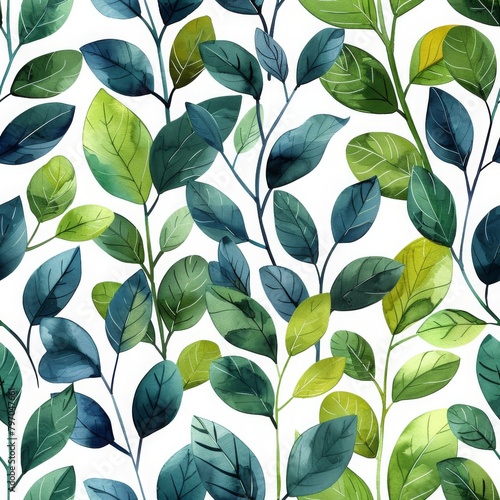 A seamless pattern featuring various shades of watercolor painted leaves  perfect for wallpapers and textiles.