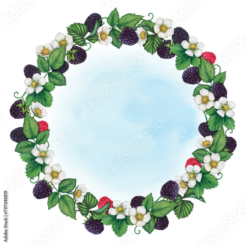 cute watercolor ha nd drawn blackberry wreath