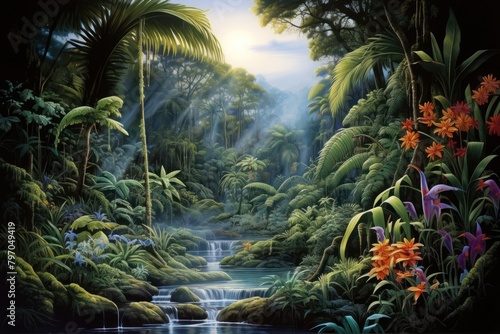 Rainforest tropical landscape vegetation.