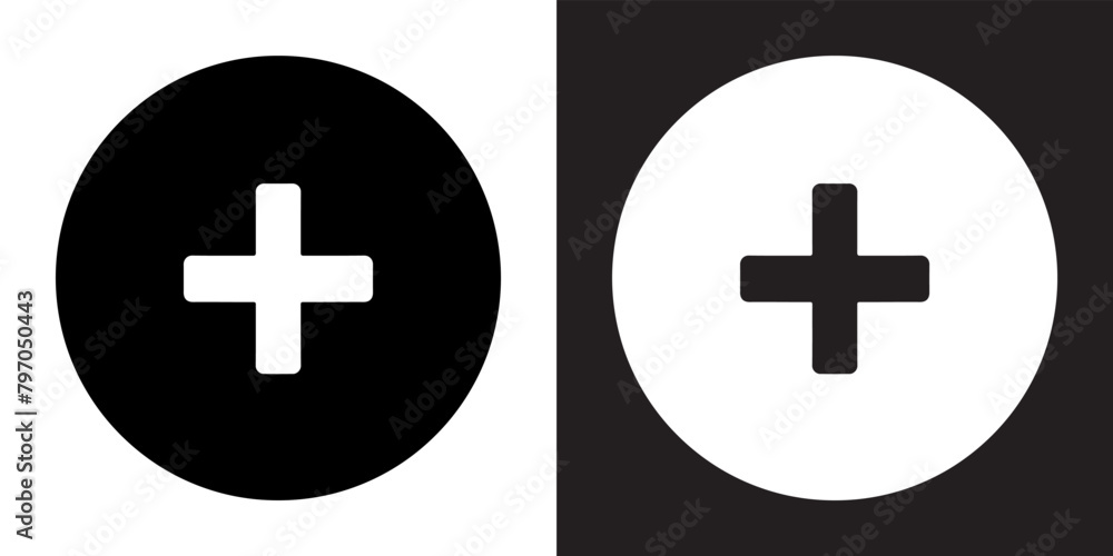 Add icon vector. Plus sign symbol in trendy flat style. Medical cross vector icon illustration isolated on white and black background Add icon vector. Plus sign symbol in trendy flat style. Medical cross vector icon illustration isolated on white and black background