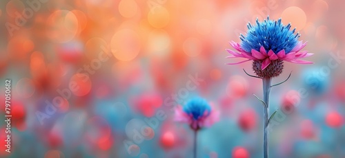 blue and pink floral thistle background.  photo