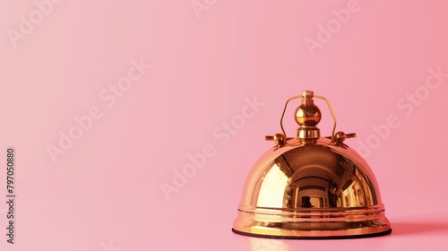 Gilded bell hotel service on pastel beige background