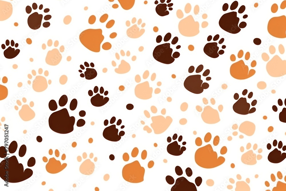 Fototapeta premium Paw prints pattern backgrounds brown carnivora.