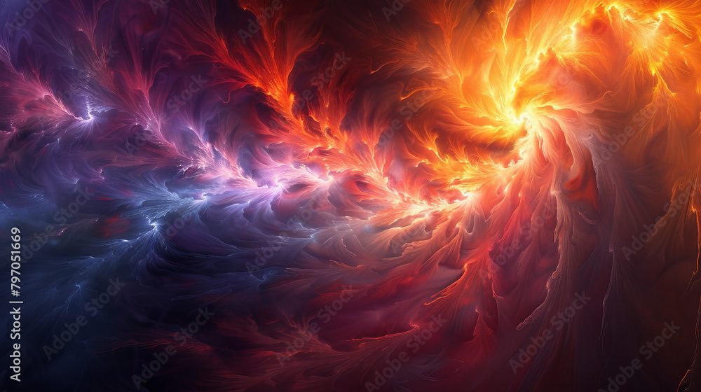 A colorful swirl of fire and light in space A colorful swirl of fire and light in space