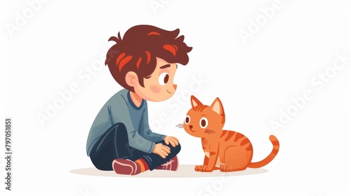 Vector illustration of cute cat and a child