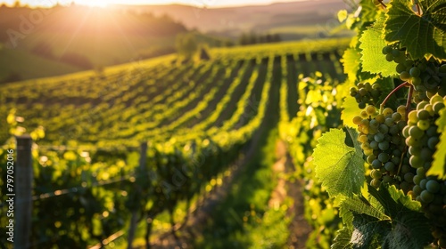 A beautiful sunset over a lush vineyard.