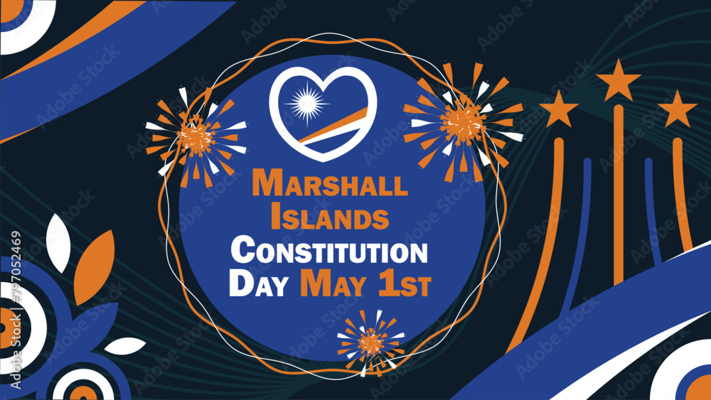 Marshall Islands Constitution Day  vector banner design with geometric shapes and vibrant colors on a horizontal background. Happy Marshall Islands Constitution Day modern minimal poster.