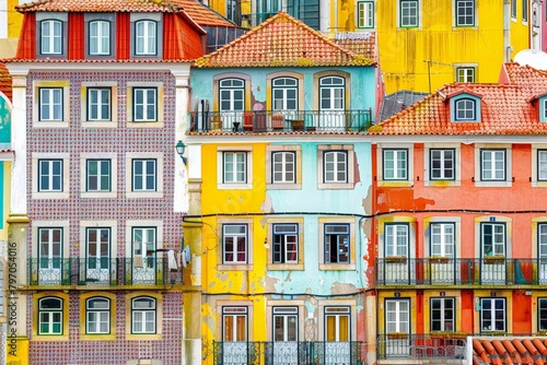 Colorful facades in Porto - Portugal . Beautiful simple AI generated image in 4K, unique.