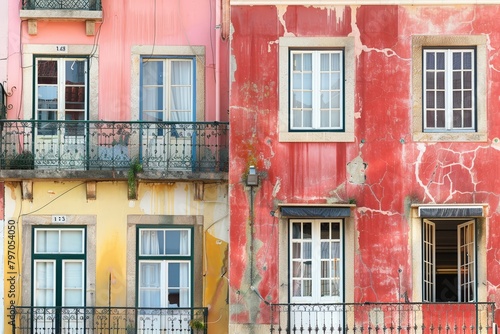Casa do Passadico Building Windows With Balcony In Braga, Portugal. - static. Beautiful simple AI generated image in 4K, unique.