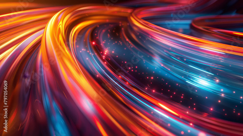 A colorful  swirling line of light with a blue and red stripe