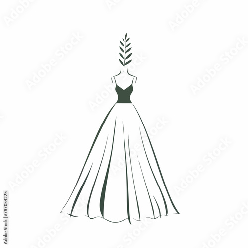 Wedding dress in cartoon, doodle style. Image for t-shirt, web, mobile apps and ui. Isolated 2d vector illustration in logo, icon, sketch style, Eps 10. AI Generative