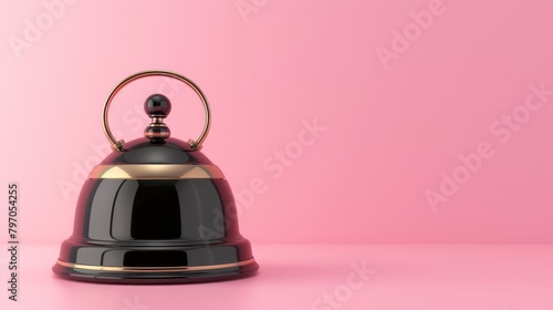 Gilded bell hotel service on pastel beige background