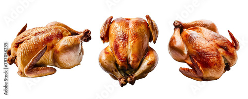 Set of delicious roasted grilled chicken on transparent background