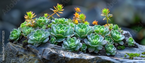 A cluster of green plants, including Chinese stonecrop photo