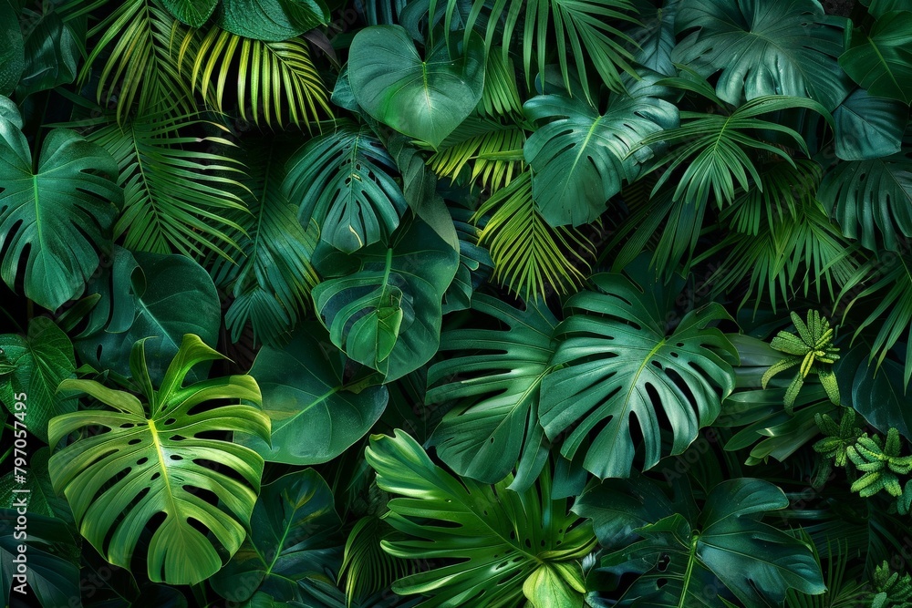 High-End Dark Green Leaves Seamless Texture. Beautiful simple AI generated image in 4K, unique.