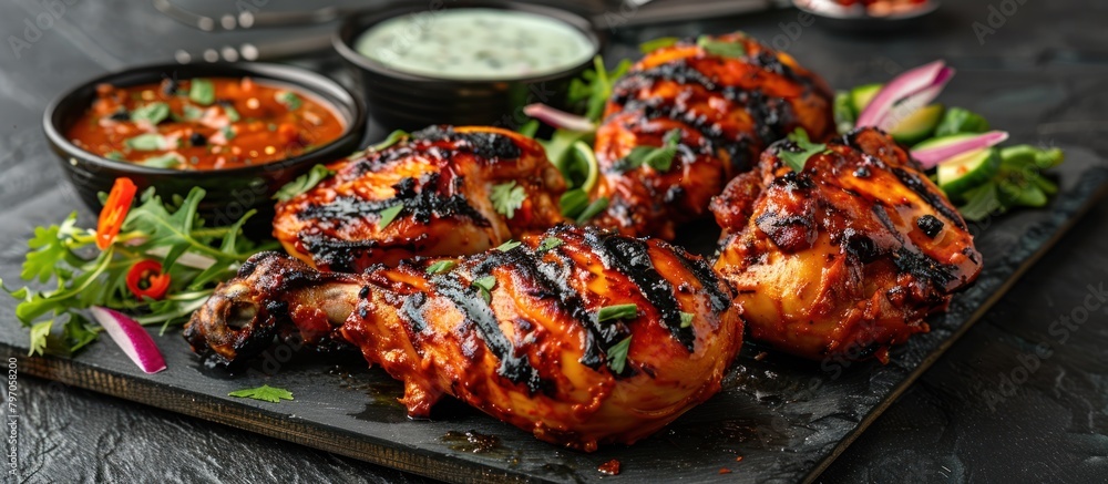 Grilled Chicken With Side Salad and Dipping Sauces Grilled Chicken With Side Salad and Dipping Sauces