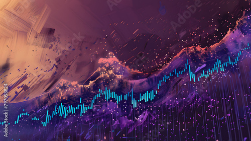 A commodity price chart with blue indicators falling. hinting at a tsunami in the commodities market. The background is violet and brown