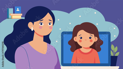 A mother and daughter having a tearful hearttoheart over video call as they navigate through the challenges of being apart during a pandemic.. Vector illustration