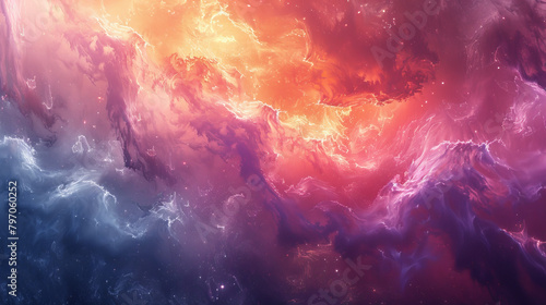 A colorful space scene with a purple and blue swirl in the middle