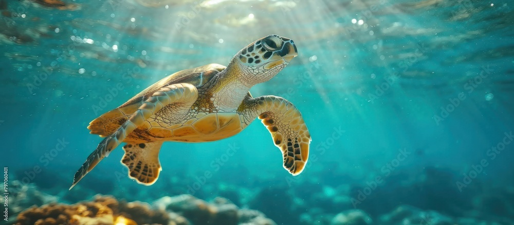 Obraz premium Green Sea Turtle Swimming in the Red Sea